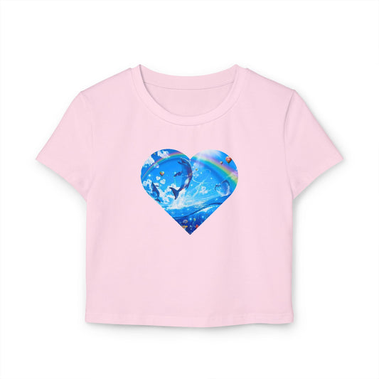 Viral Symphony Dolphin Heart Baby Tee, 90s Inspired Rainbow Crop Top, TikTok Meme Shirt, Zara Larsson Merch, Y2k Inspired Baby Tee T-Shirt - Clarity Threads